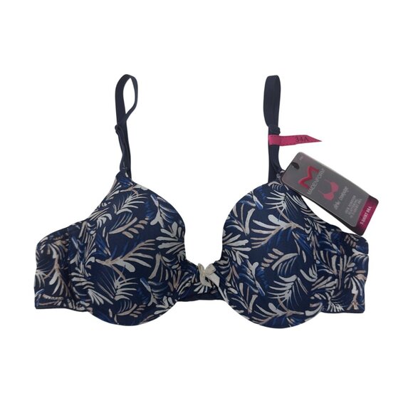 Maidenform Womens T-Shirt Bra 34A Clean Coverage Blue Leaf Print Underwire New - Picture 2 of 10